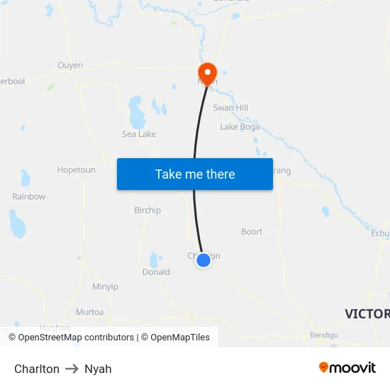 Charlton to Nyah map