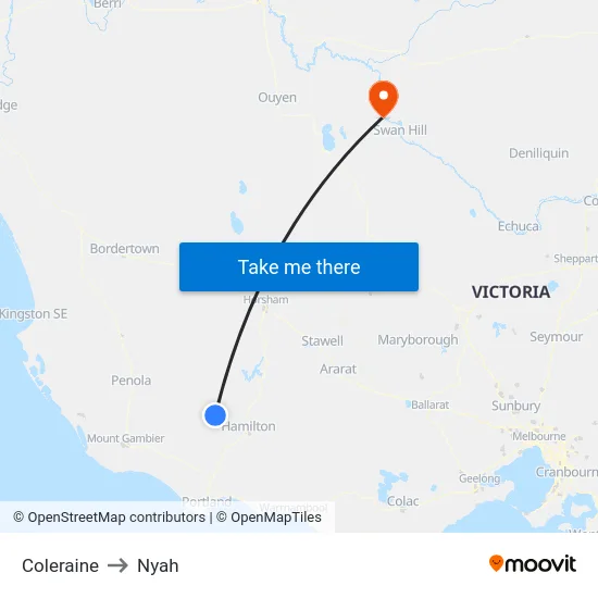 Coleraine to Nyah map