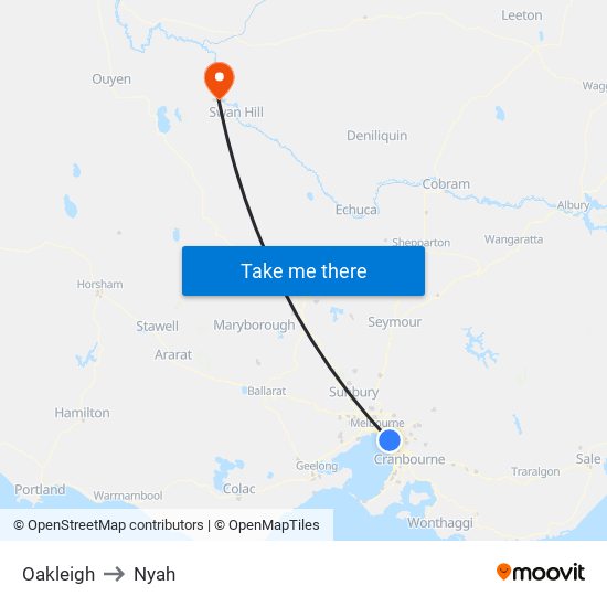 Oakleigh to Nyah map