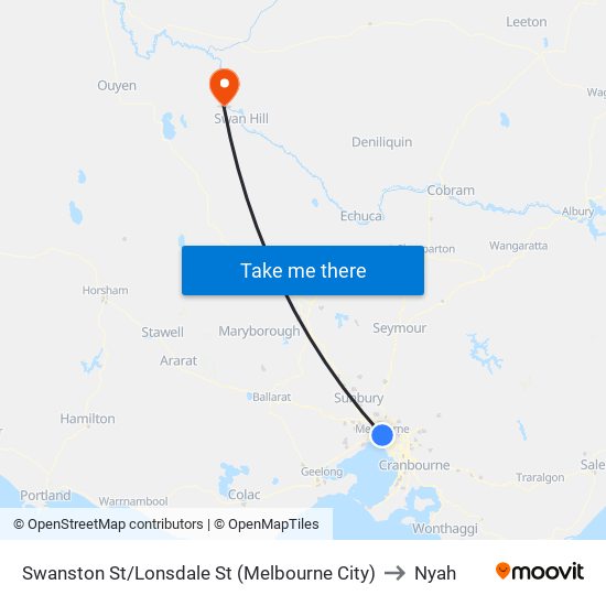 Swanston St/Lonsdale St (Melbourne City) to Nyah map