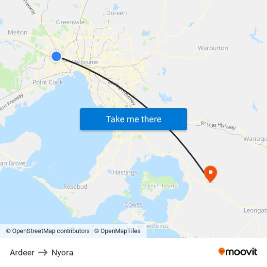 Ardeer to Nyora map