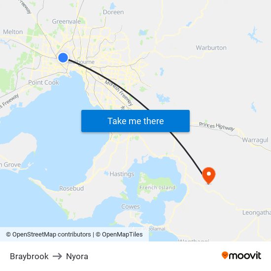 Braybrook to Nyora map