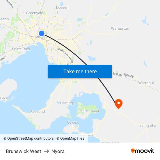 Brunswick West to Nyora map