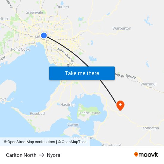 Carlton North to Nyora map