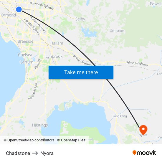 Chadstone to Nyora map