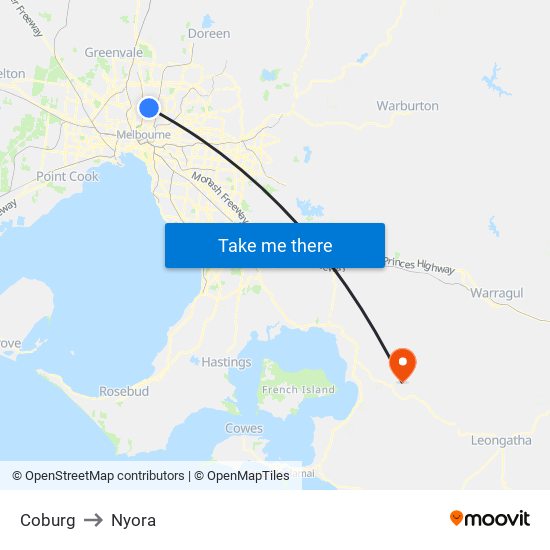 Coburg to Nyora map