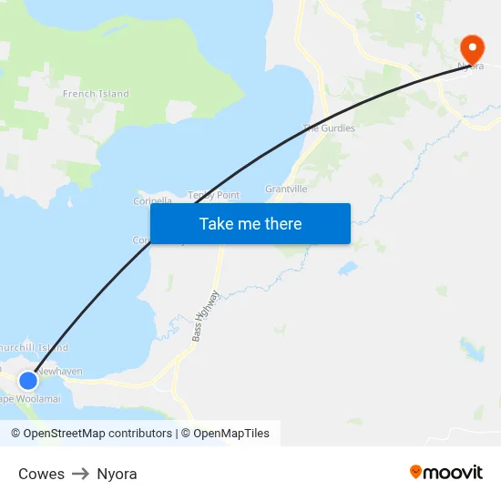 Cowes to Nyora map