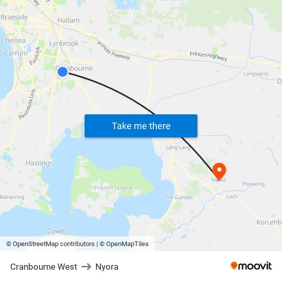 Cranbourne West to Nyora map