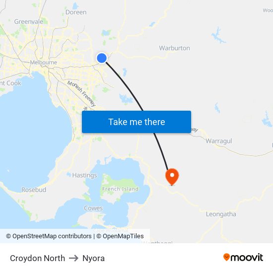 Croydon North to Nyora map