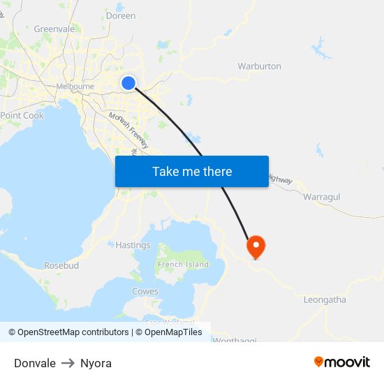 Donvale to Nyora map