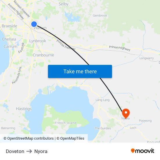 Doveton to Nyora map