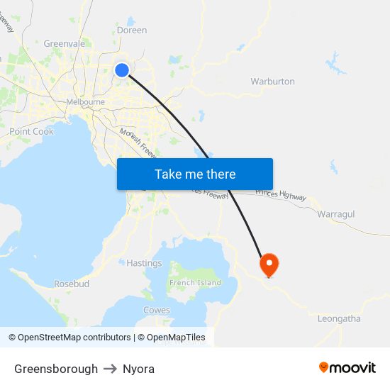 Greensborough to Nyora map