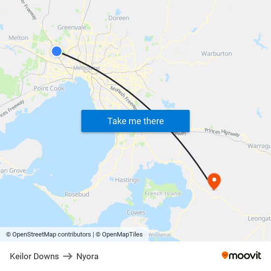 Keilor Downs to Nyora map