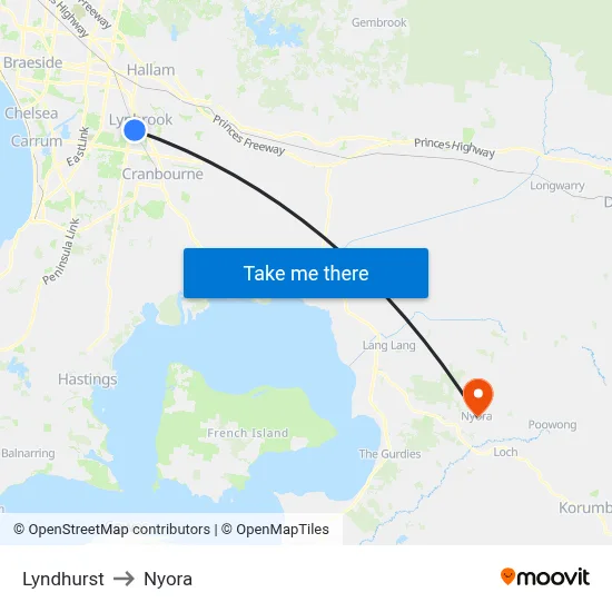 Lyndhurst to Nyora map