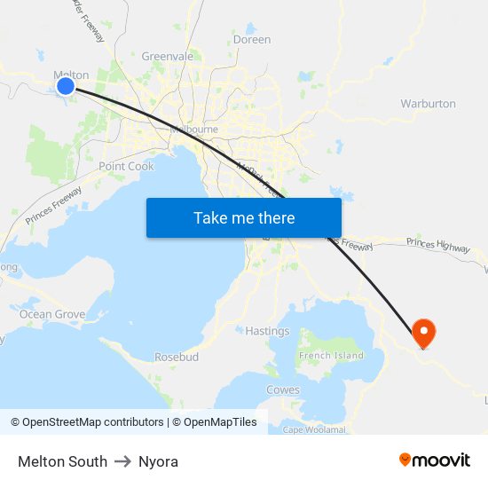 Melton South to Nyora map