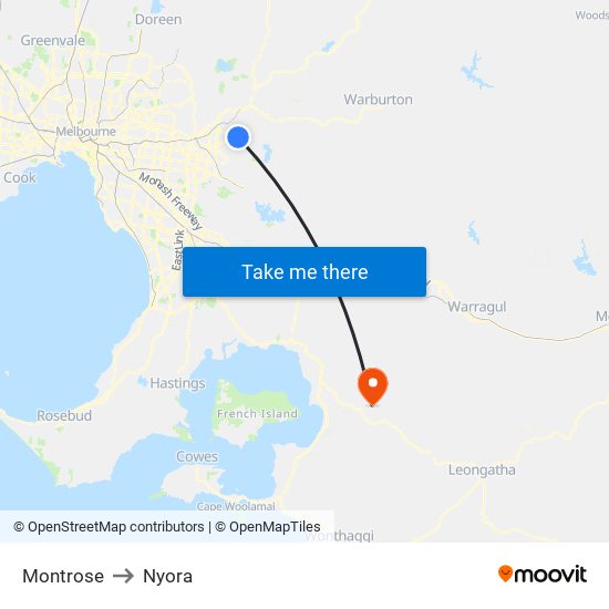 Montrose to Nyora map