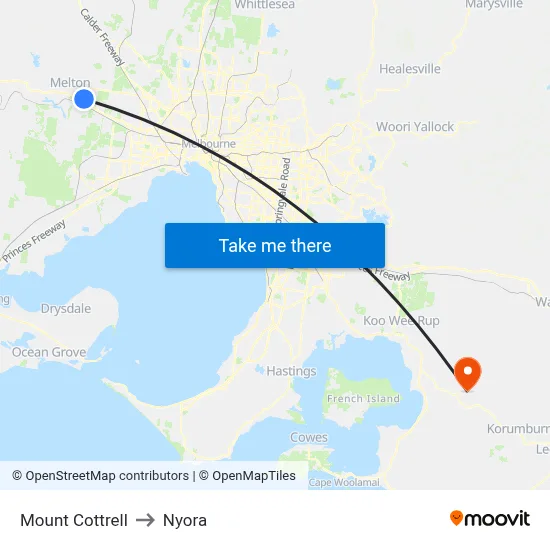 Mount Cottrell to Nyora map