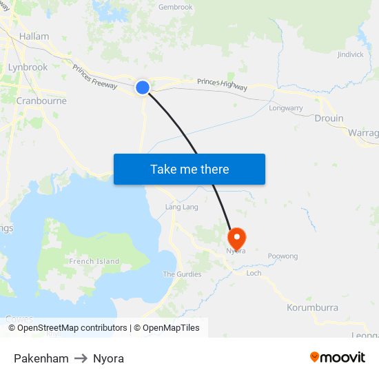 Pakenham to Nyora map