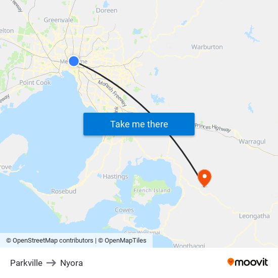 Parkville to Nyora map