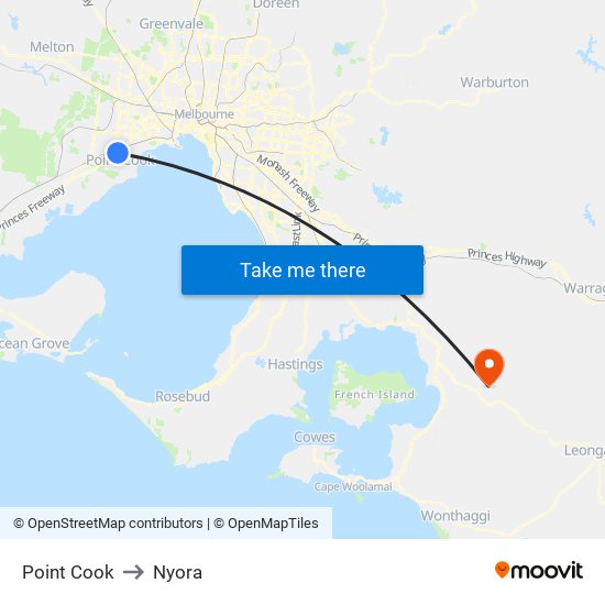 Point Cook to Nyora map