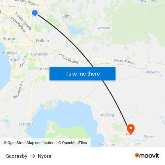 Scoresby to Nyora map