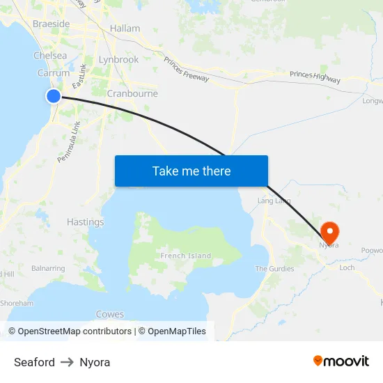Seaford to Nyora map
