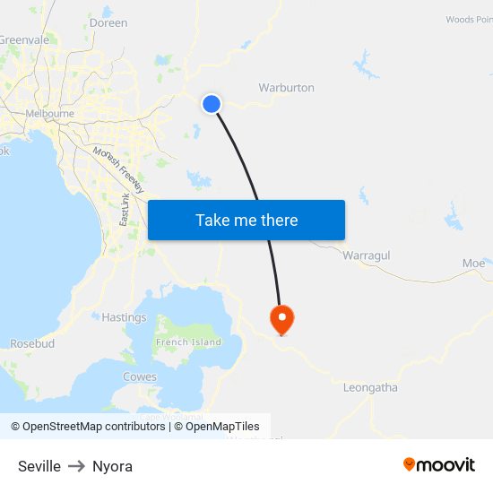 Seville to Nyora map