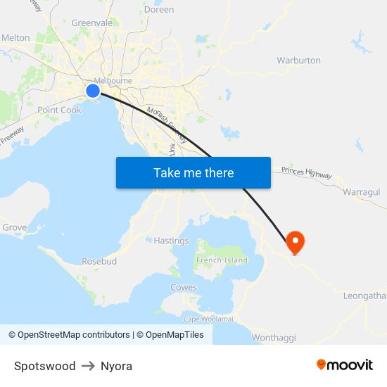 Spotswood to Nyora map