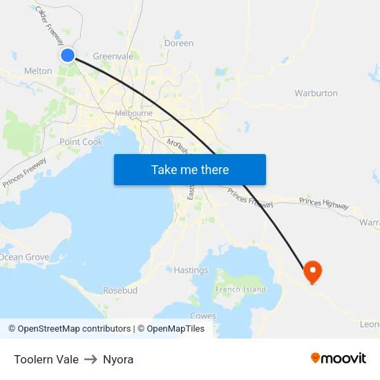 Toolern Vale to Nyora map