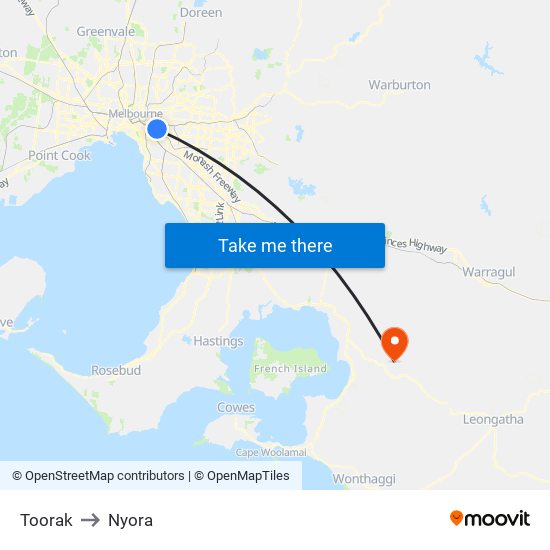 Toorak to Nyora map