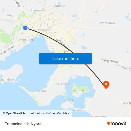 Truganina to Nyora map