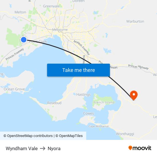 Wyndham Vale to Nyora map