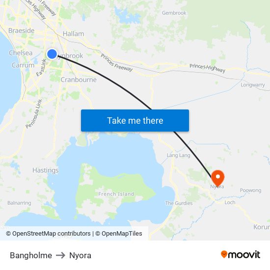 Bangholme to Nyora map