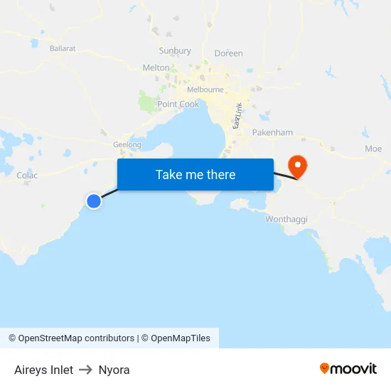 Aireys Inlet to Nyora map