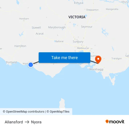 Allansford to Nyora map