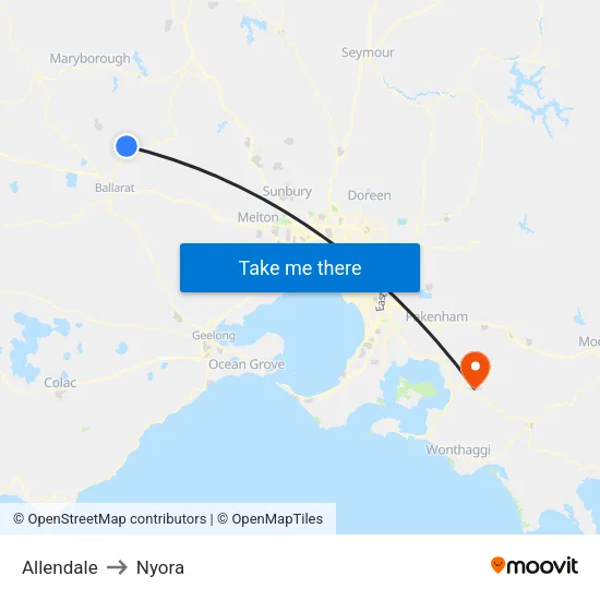 Allendale to Nyora map