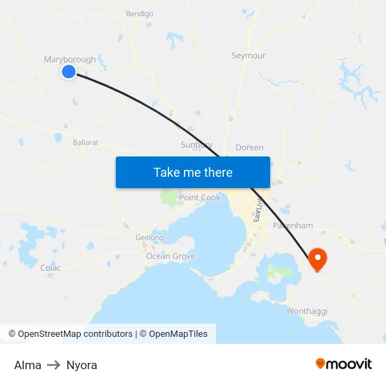 Alma to Nyora map