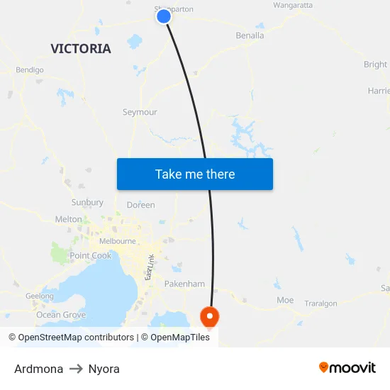 Ardmona to Nyora map