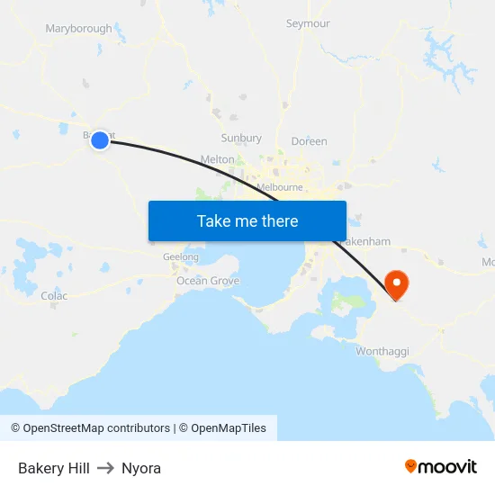 Bakery Hill to Nyora map