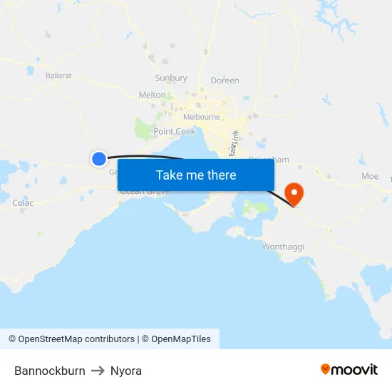 Bannockburn to Nyora map