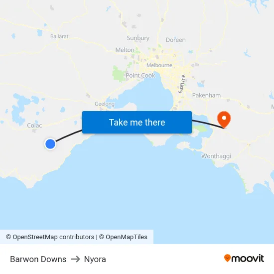 Barwon Downs to Nyora map