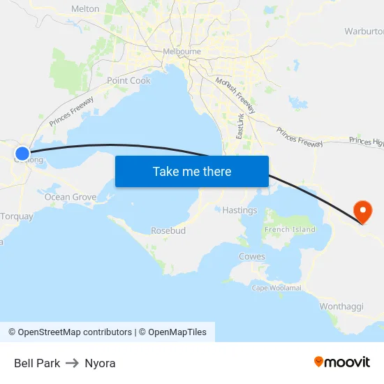 Bell Park to Nyora map
