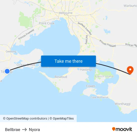 Bellbrae to Nyora map