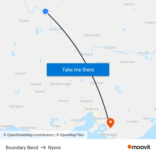 Boundary Bend to Nyora map
