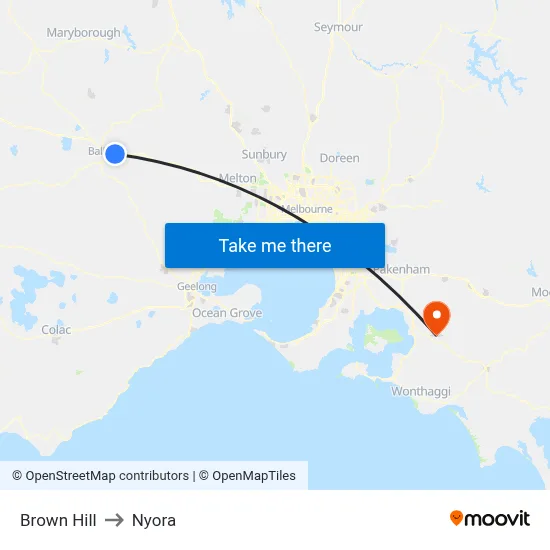 Brown Hill to Nyora map