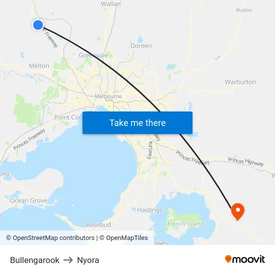Bullengarook to Nyora map