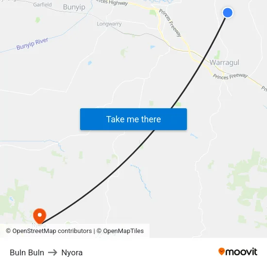 Buln Buln to Nyora map