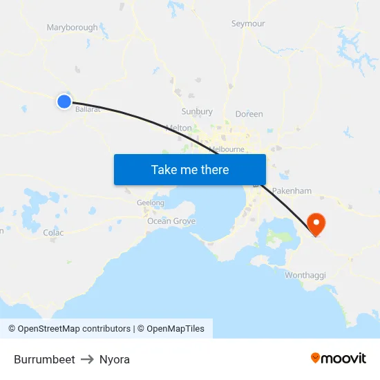 Burrumbeet to Nyora map