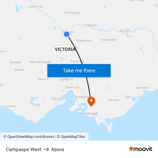 Campaspe West to Nyora map