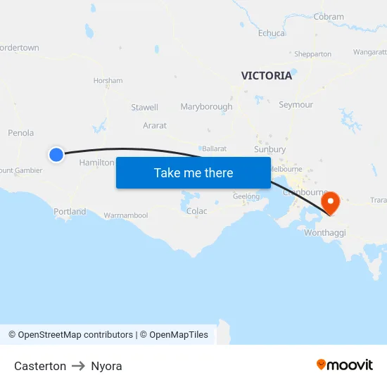 Casterton to Nyora map